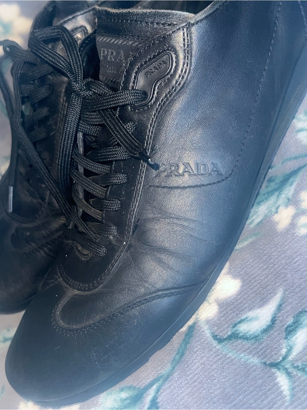 Prada Men's Black Leather Low-Top Sneakers